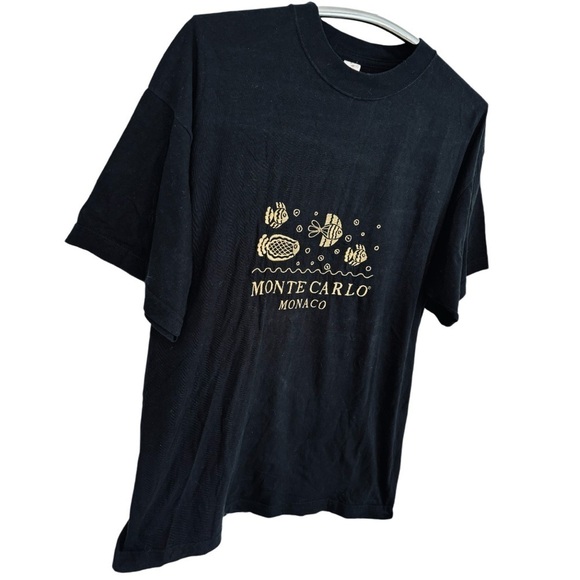 MONTE CARLO MONACO FISH BLACK T-SHIRT + GOLD EMBROIDERY, SIZE XL - Picture 3 of 8